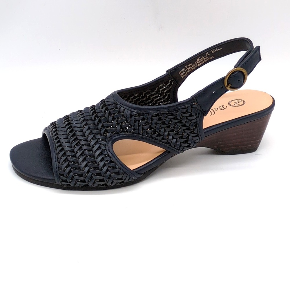 Bella Vita Shoes Womens Justine II Blue 7 Wide Slingback Sandal Weave Buckle NEW